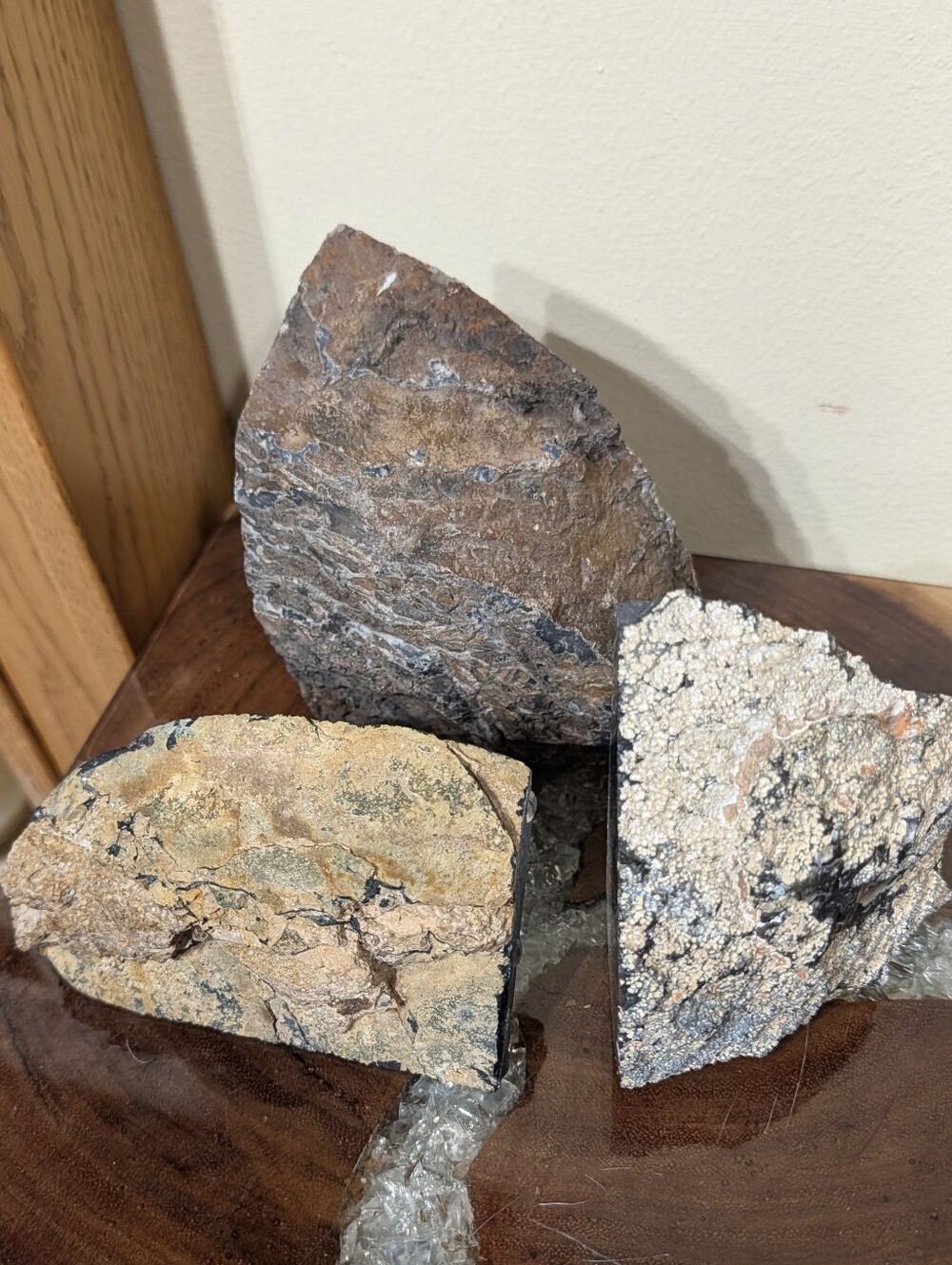Agate Geode Sections Set of 3 Naturally Colored Black, Gold, Silver & Iridescent - Picture 2 of 14